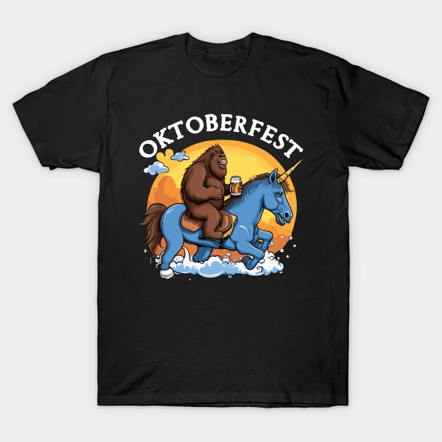 Bigfoot Drinking Beer Riding a Unicorn German Oktoberfest T-Shirt by merchlovers